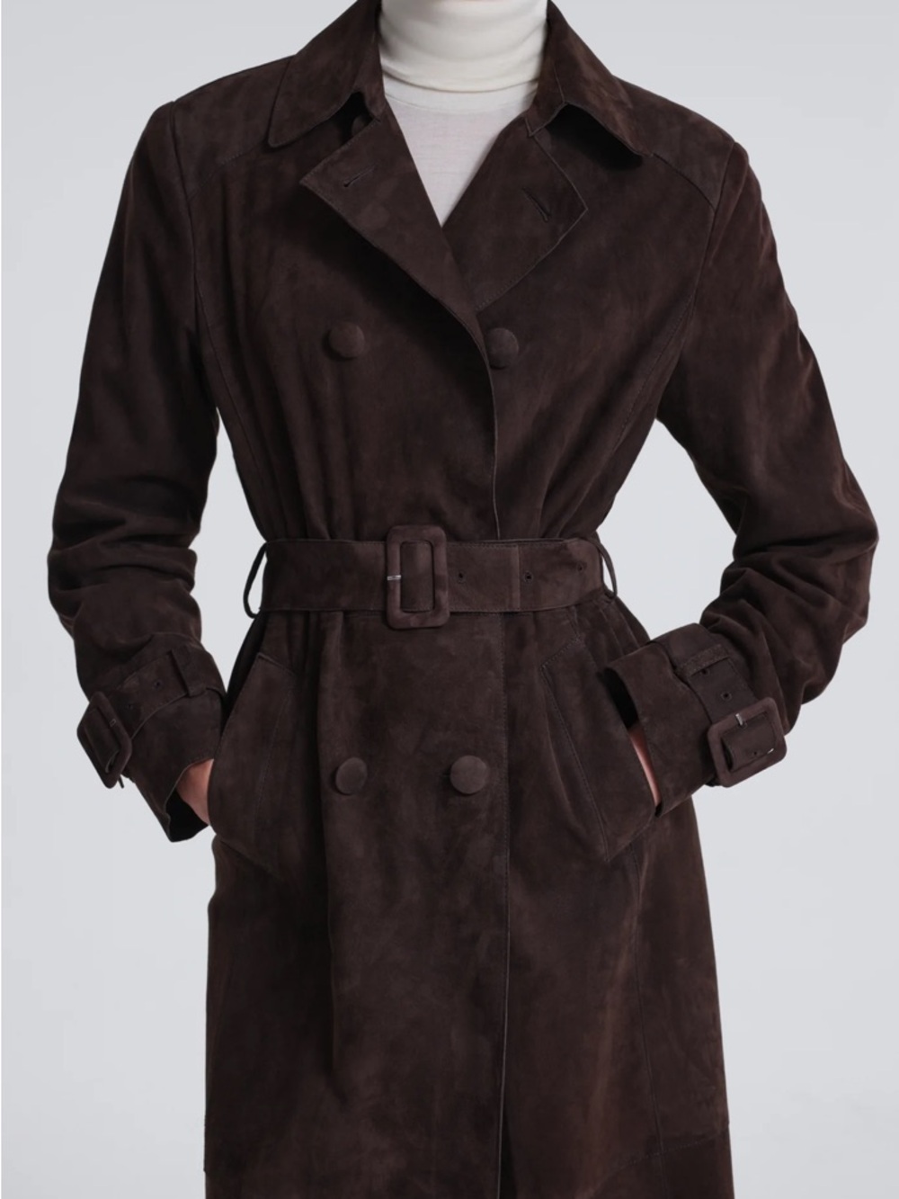 Nour Hammour Tate Double-Breasted Brown Suede Trench Coat 36 - Picture 4 of 10